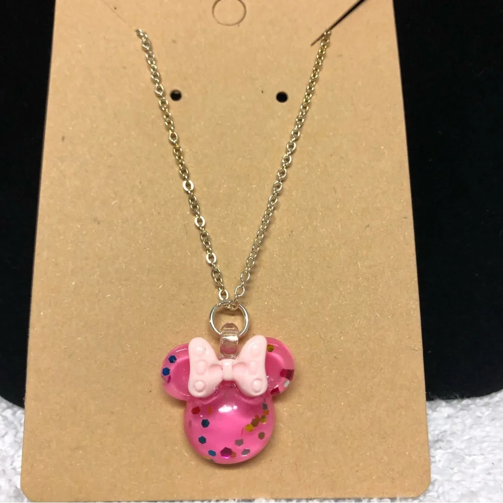Pink Glitter Minnie Mouse Necklace